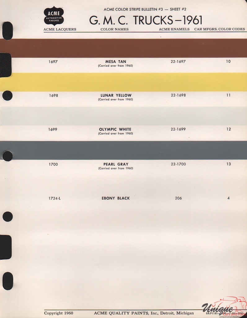 1961 GMC Paint Charts Acme 2